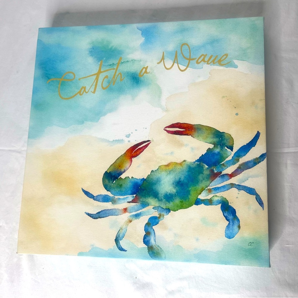 Home, Canvas art, print, 12x12, Catch a Wave-titled, Crab themed, Wall art, NWOT